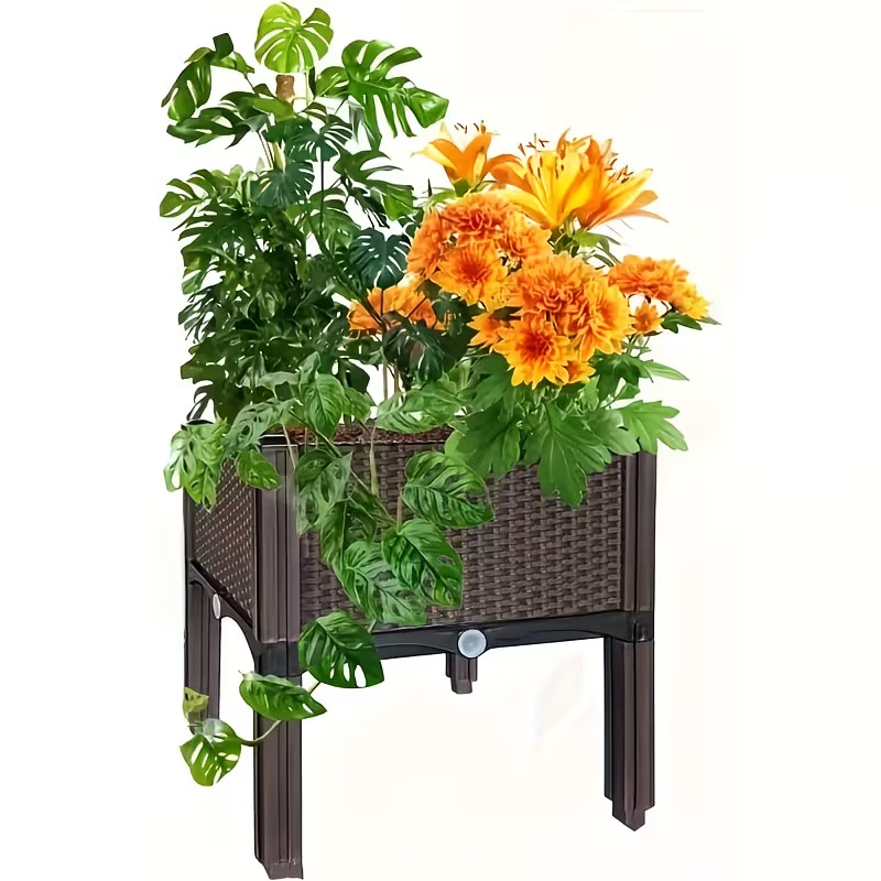 Vegetable Transplanter - Yüksek Ayaklı Rattan Görünümlü Plastik Saksı,